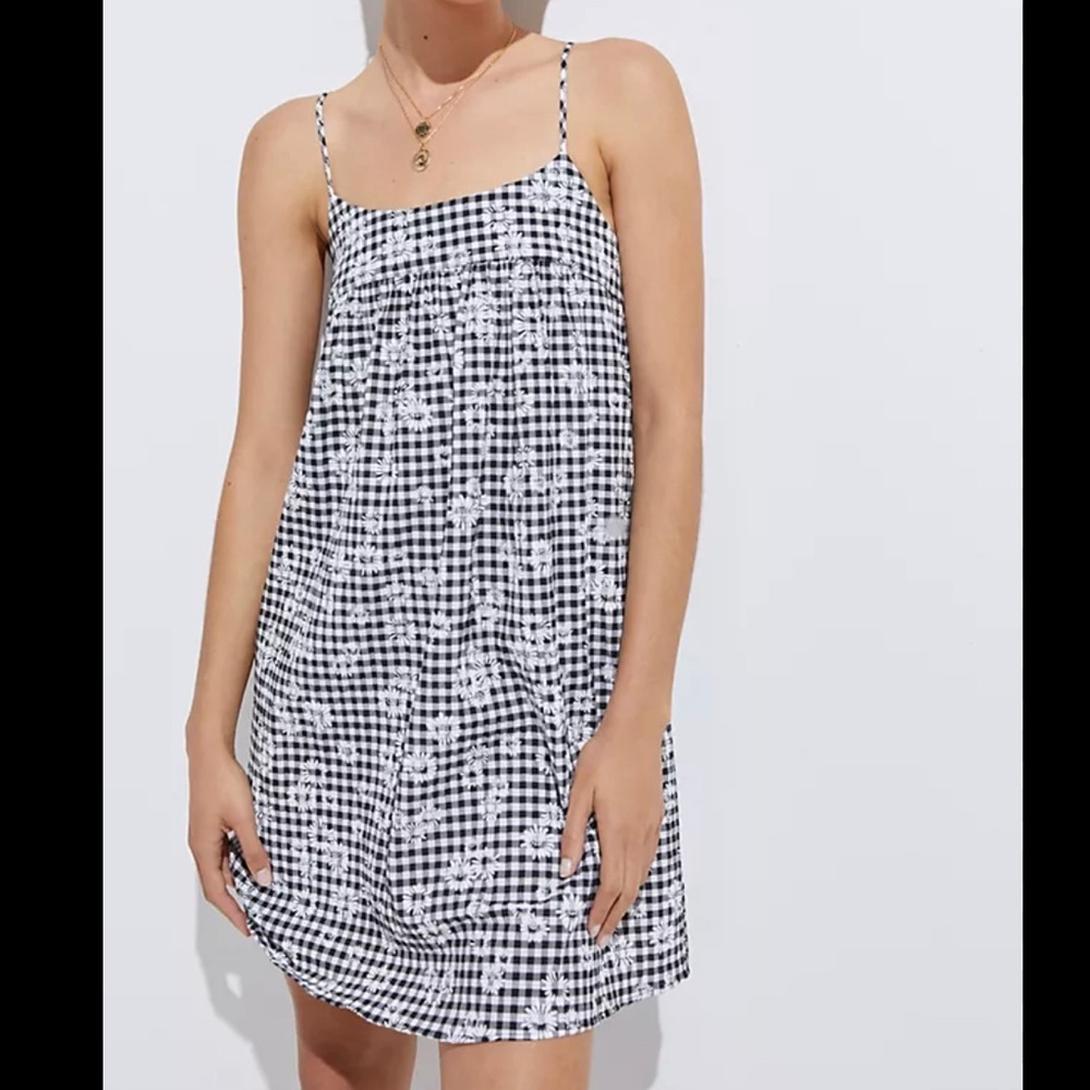 Anthropologie Amadi Daisy Gingham Mini Dress Size Medium NEW
